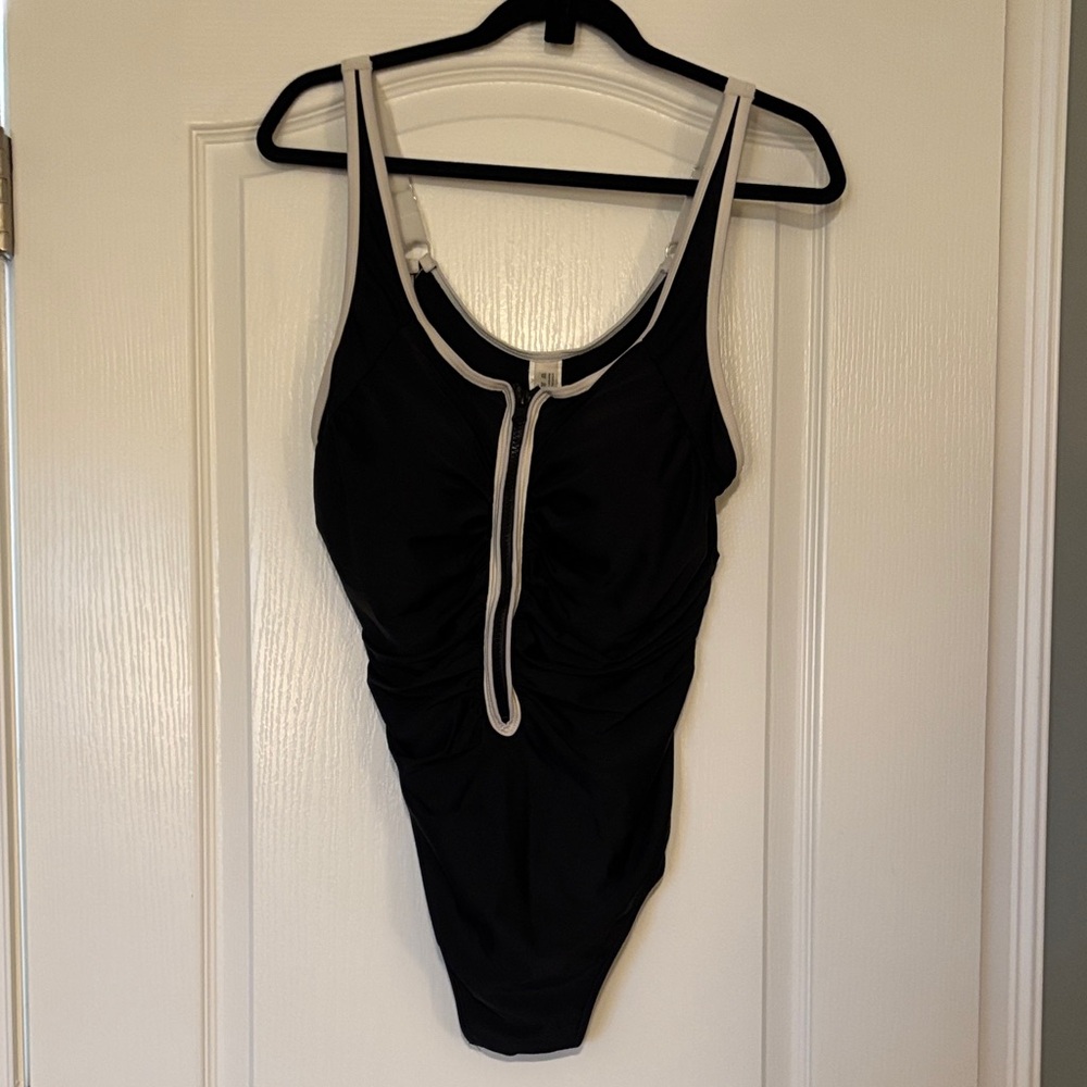 Black One-Piece Swimsuit with White Trim